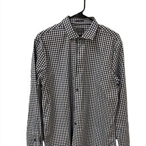 Mens black brown blue checked button down dress shirt